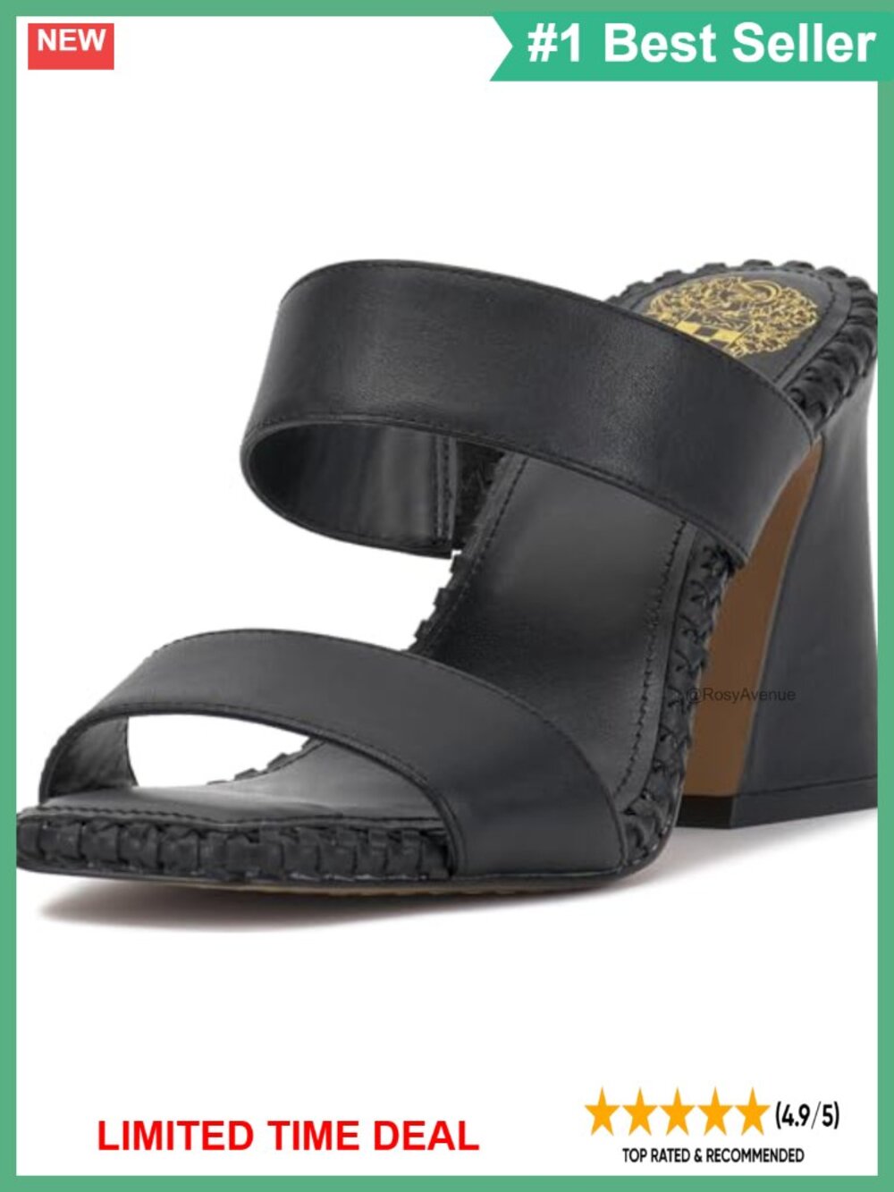Kaden Stitched Block Heel Mule Sandals Leather Slip On